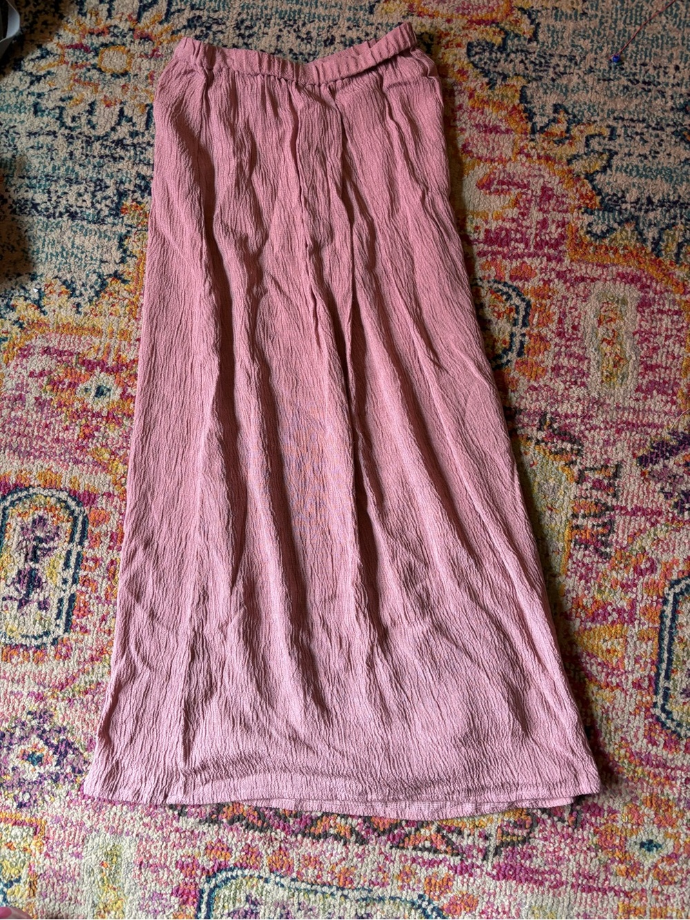 Eileen Fisher Crinkle Textured Rayon Maxi Skirt Dust Pink Mauve Italian Fabric